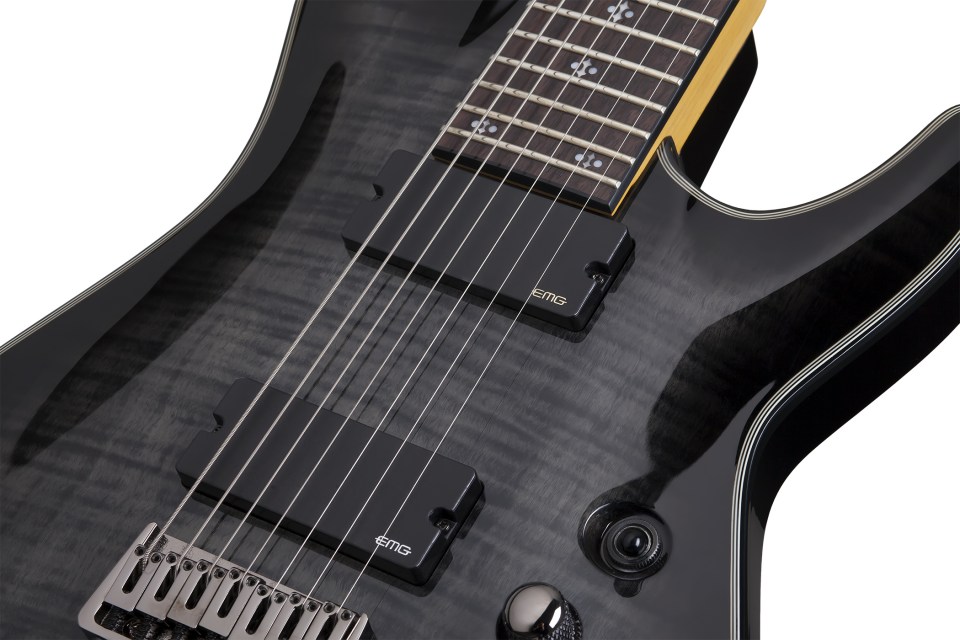 Schecter DAMIEN ELITE-7 TBB электрогитара, 7 струн, корпус-махогани, гриф клен, лады 24X Jumbo
