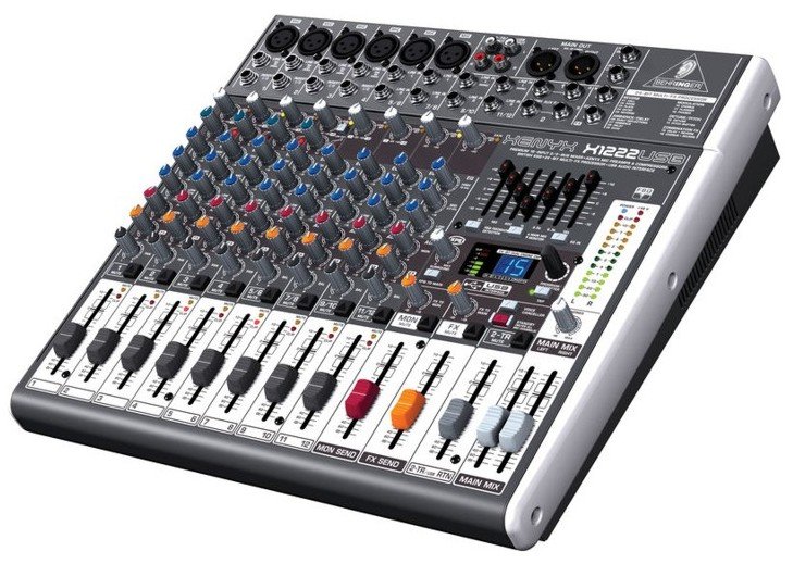 Behringer Xenyx X1222USB микшер, 4моно, 4стер., 6 мик.предусил, 2 AUX-шины, процессор эффектов, USB
