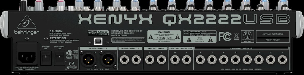 Behringer XENYX QX2222USB микшер, 16каналов, 3-х полосный эквалайзер DSP KLARK TEKNIK, USB интерфейс