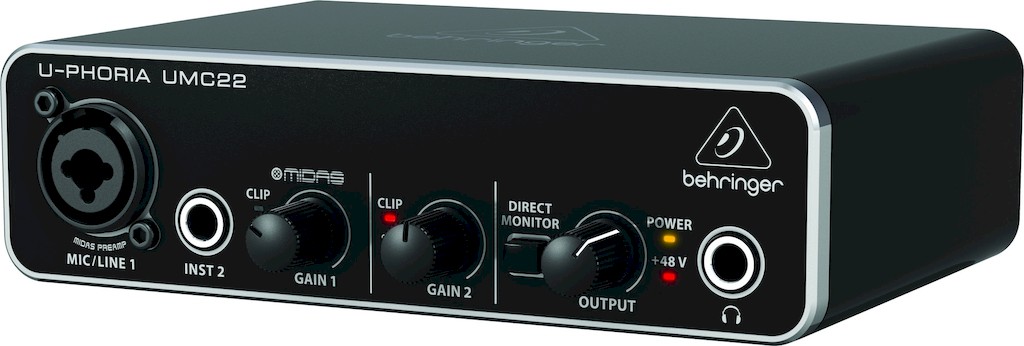 Behringer UMC22 внешний звуковой интерфейс, USB 2.0 , 2 вх/2 вых канала, 1 мик/лин вход