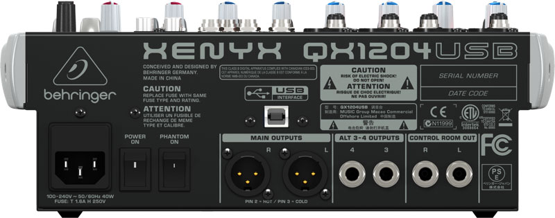 Behringer XENYX QX1204USB микшерный пульт 4 микрофонных предусилителей XENYX, 2 Aux посыла, 2 стерео