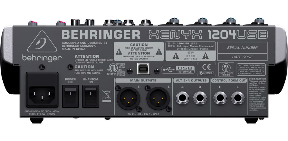 Behringer Xenyx 1204USB компактный малошумящий микшерный пульт (4 моновхода, 2 стереовхода, 2 AUX)