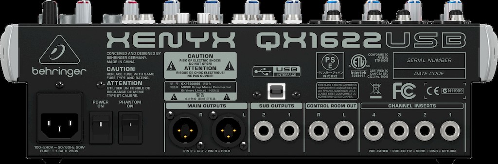 Behringer XENYX QX1622USB аналоговый микшер с USB/аудио интерфейсом, XENYX микр. предусилит. и компр