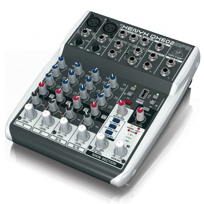 Behringer Xenyx QX602MP3 компактный микшерный пульт 6 каналов (2 мик. 2 стерео), 2 шины, проц. эфф.