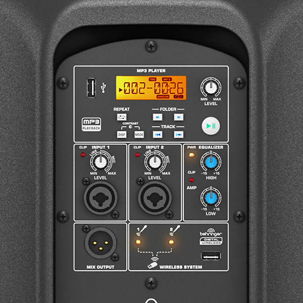 Behringer B112MP3 2-х полосная активная АС 12" 1000Вт  усил.  класса D, MP3