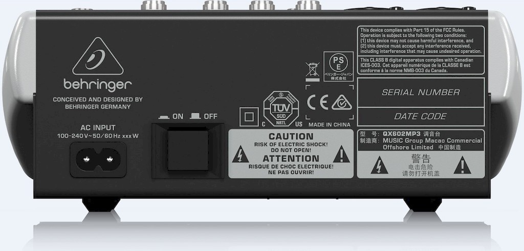 Behringer Xenyx QX602MP3 компактный микшерный пульт 6 каналов (2 мик. 2 стерео), 2 шины, проц. эфф.