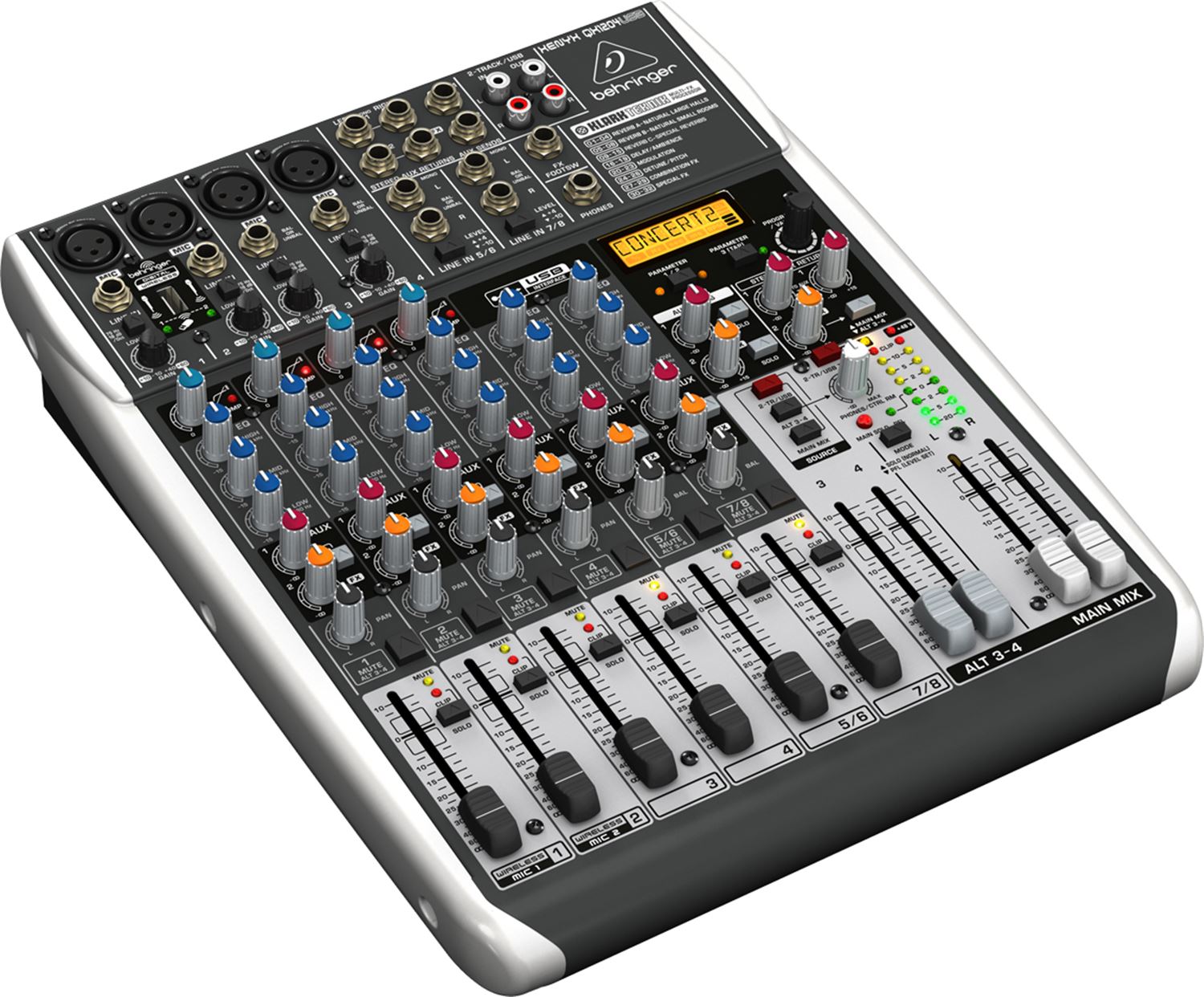 Behringer XENYX QX1204USB микшерный пульт 4 микрофонных предусилителей XENYX, 2 Aux посыла, 2 стерео